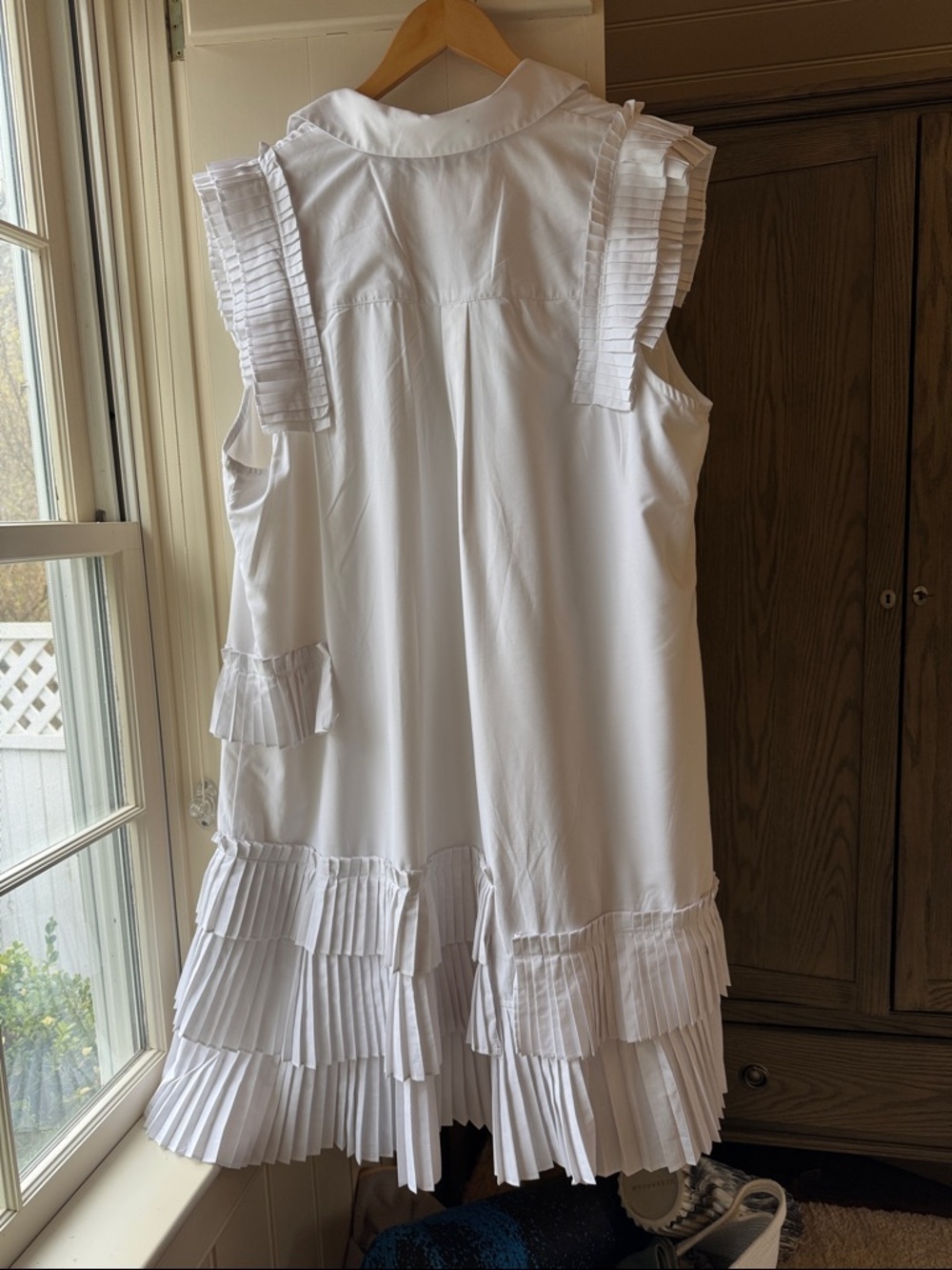 Anthropologie White Pleated-Trim Midi Shirt Dress - Picture 3 of 3